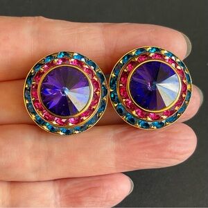 Vintage Mister Bijoux Rivoli Mulitcolor rhinestones clip on earrings.Earrings